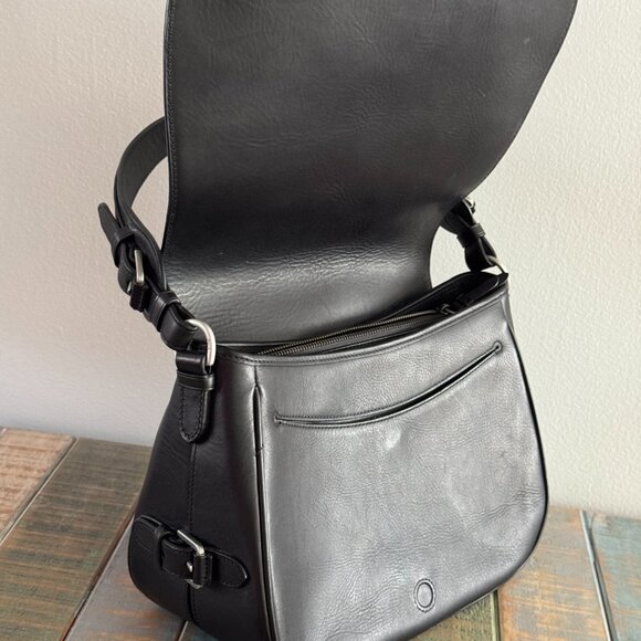 NWOT Polo Ralph Lauren black leather saddle bag with buckle - Picture 7 of 12